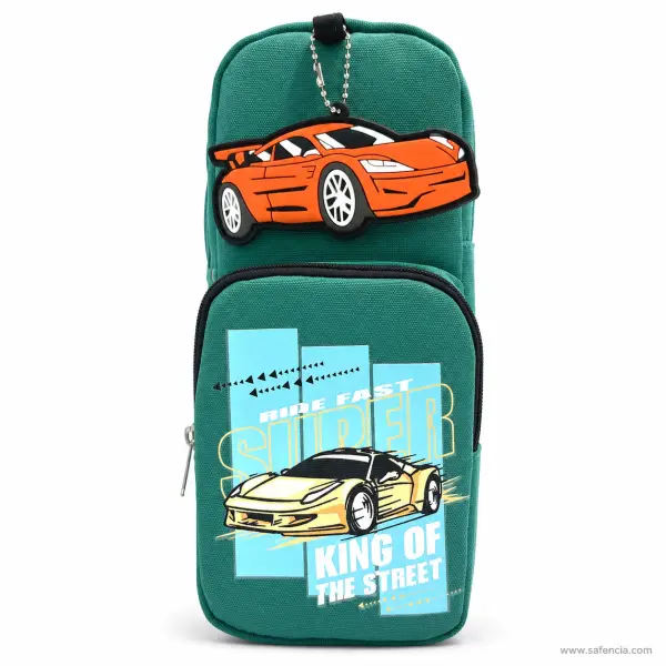 Super Car Standing Pencil Case Green with 3D Car Badge