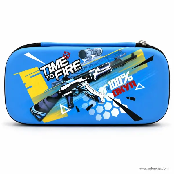 Time To Fire Blaster Print EVA Hard Pencil Case Bright Blue