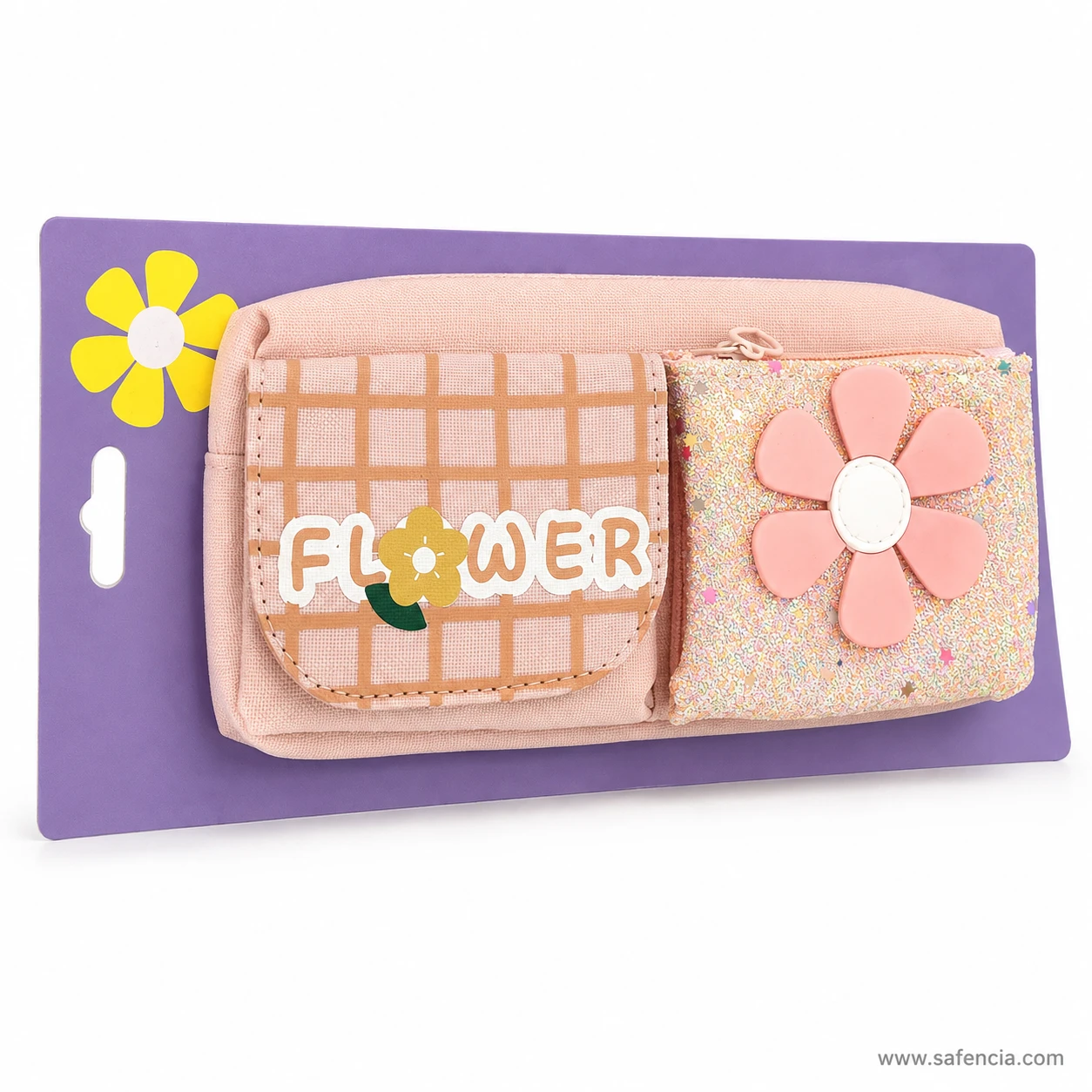 Flower waffle pouch angled view showing the raised daisy and flower charm
