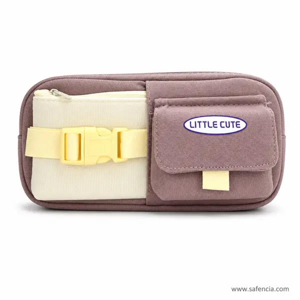 Little Cute Buckle Pencil Pouch Cream and Brown