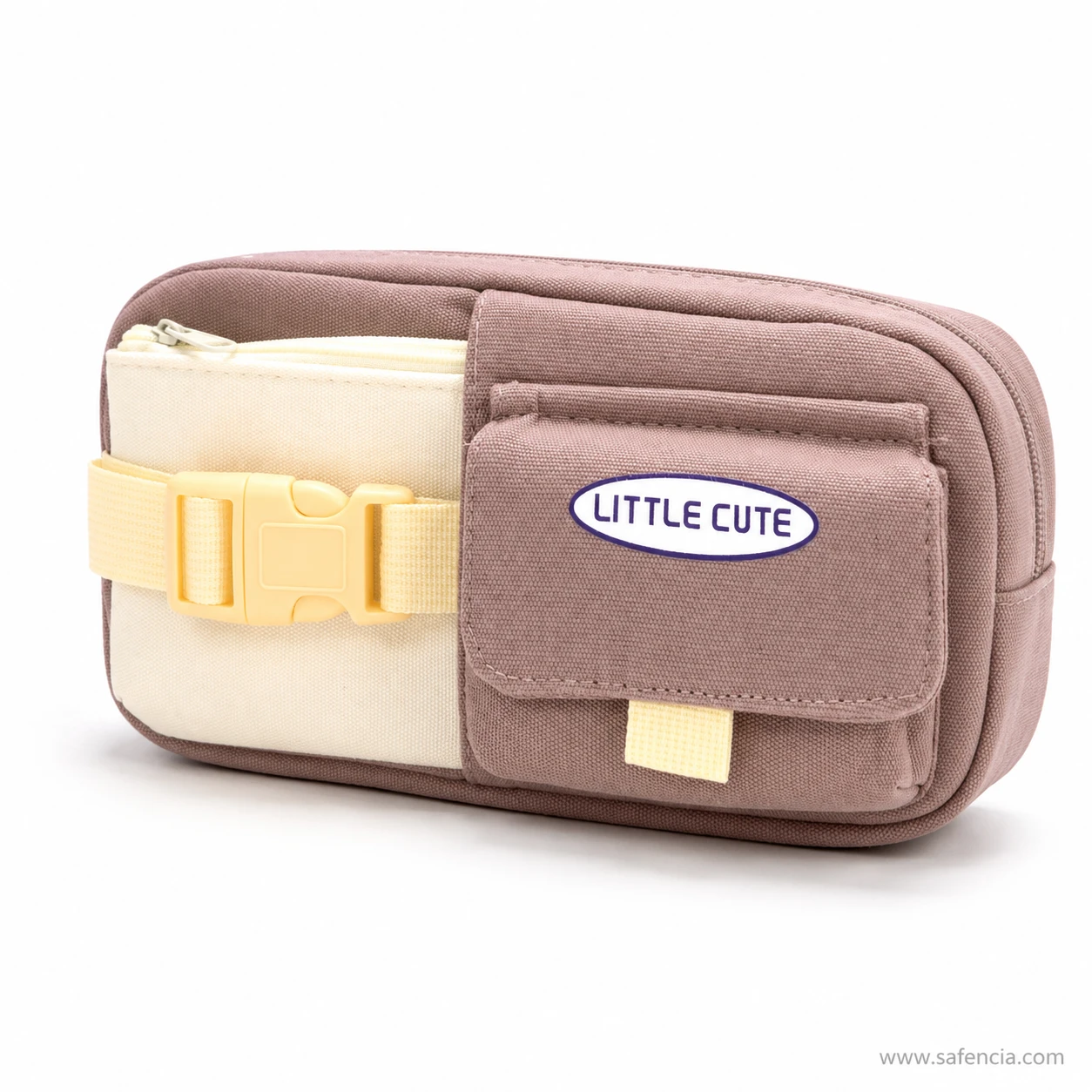 Little Cute pencil pouch side view showing its chunky clutch-like depth