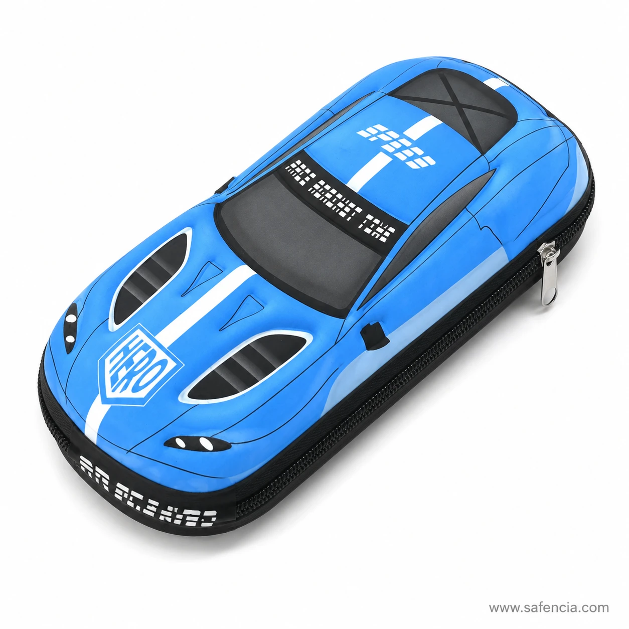 Car shaped pencil case side view showing the zip along the sill line