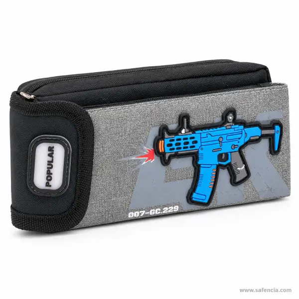 Blaster Patch Grey Canvas Pencil Case with Pen Loops