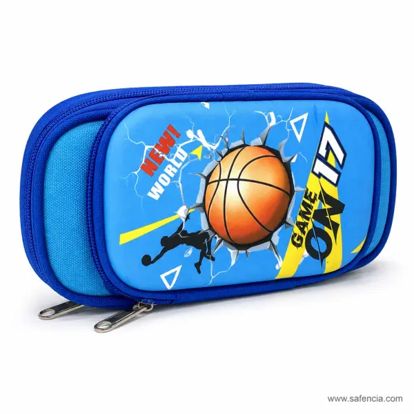 Game On Basketball Two-Zip Padded Pencil Case Blue