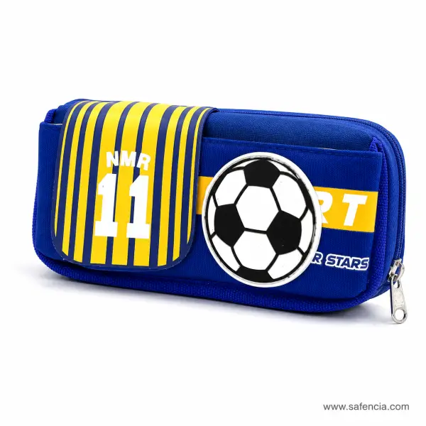 Football Stripe Two-Pocket Pencil Case Blue and Yellow