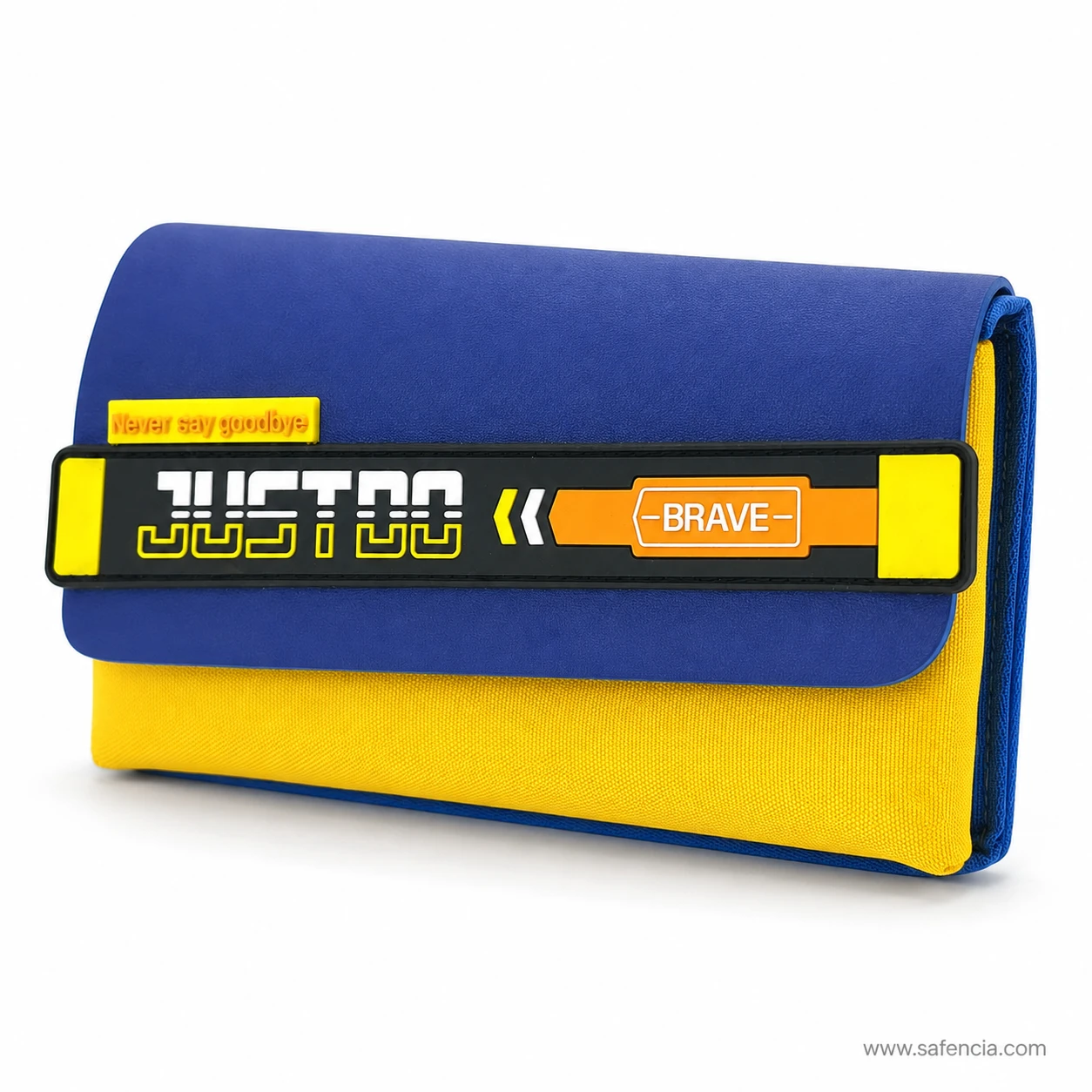 Justdo Brave pouch at an angle showing the flap folding over the body