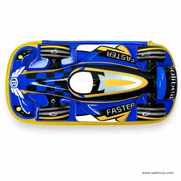 Blue and Yellow 3D Race Car Hard Pencil Case with Pen Loops