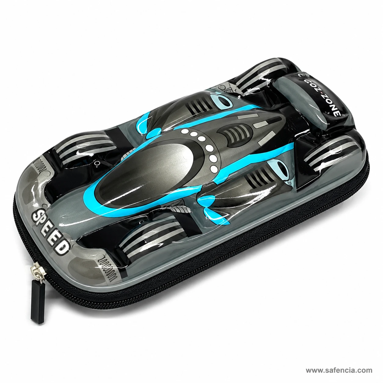 Speed Racer pencil case at an angle showing the moulded flank intakes