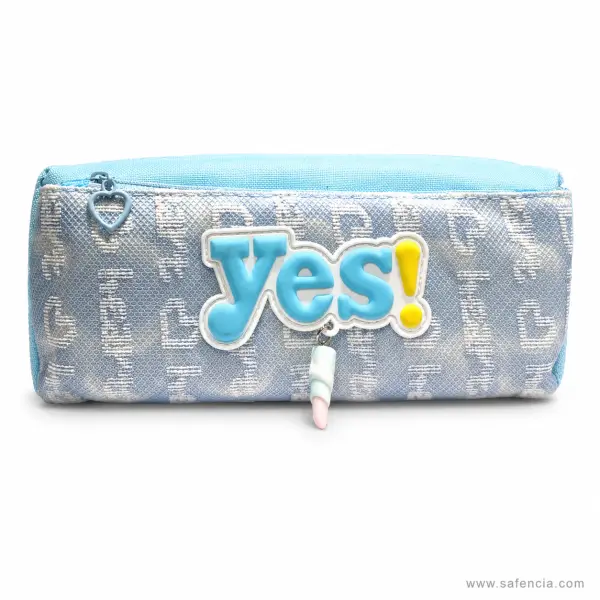 Yes Denim-Look Heart Print Pencil Pouch Light Blue