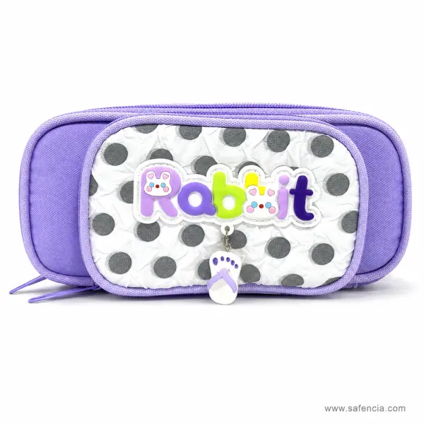 Rabbit Polka Dot Two-Zip Pencil Case Purple