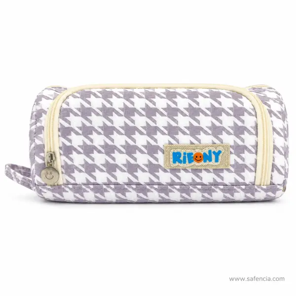 Houndstooth Barrel Pencil Pouch Lilac with Wrist Loop