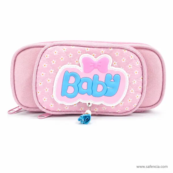 Baby Bow Floral Two-Compartment Pencil Case Pink