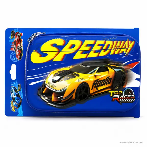 Speedway Top Racer Flat Pencil Pouch Blue
