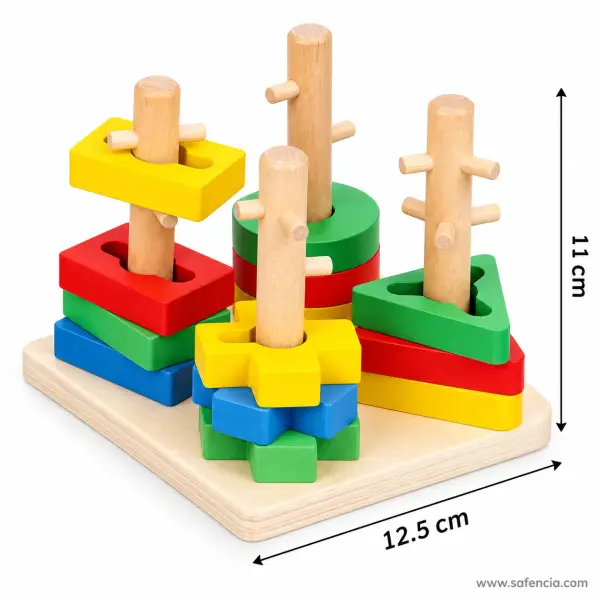 Geometric Four-Column Wooden Shape Sorter, Boxed (Keyed Posts, 36+ Months)
