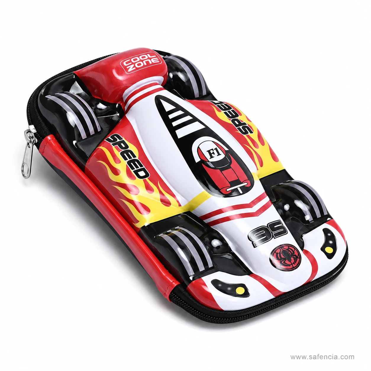 Red race car pencil case seen from above showing the number 95 roundel