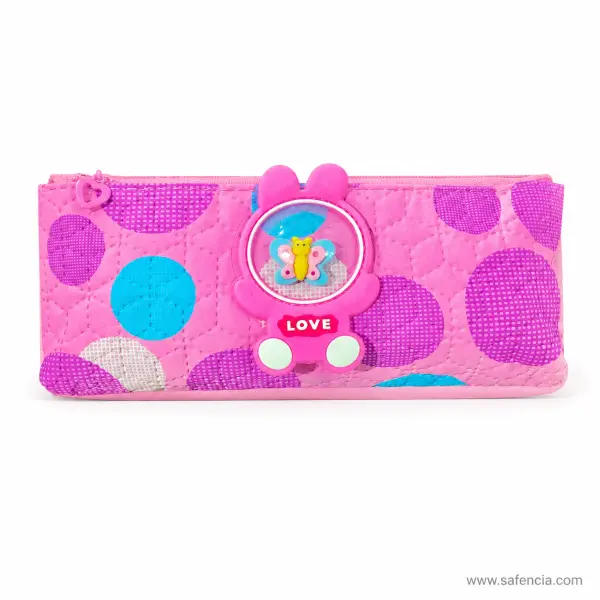 Pink Polka Dot Love Butterfly Quilted Pencil Pouch