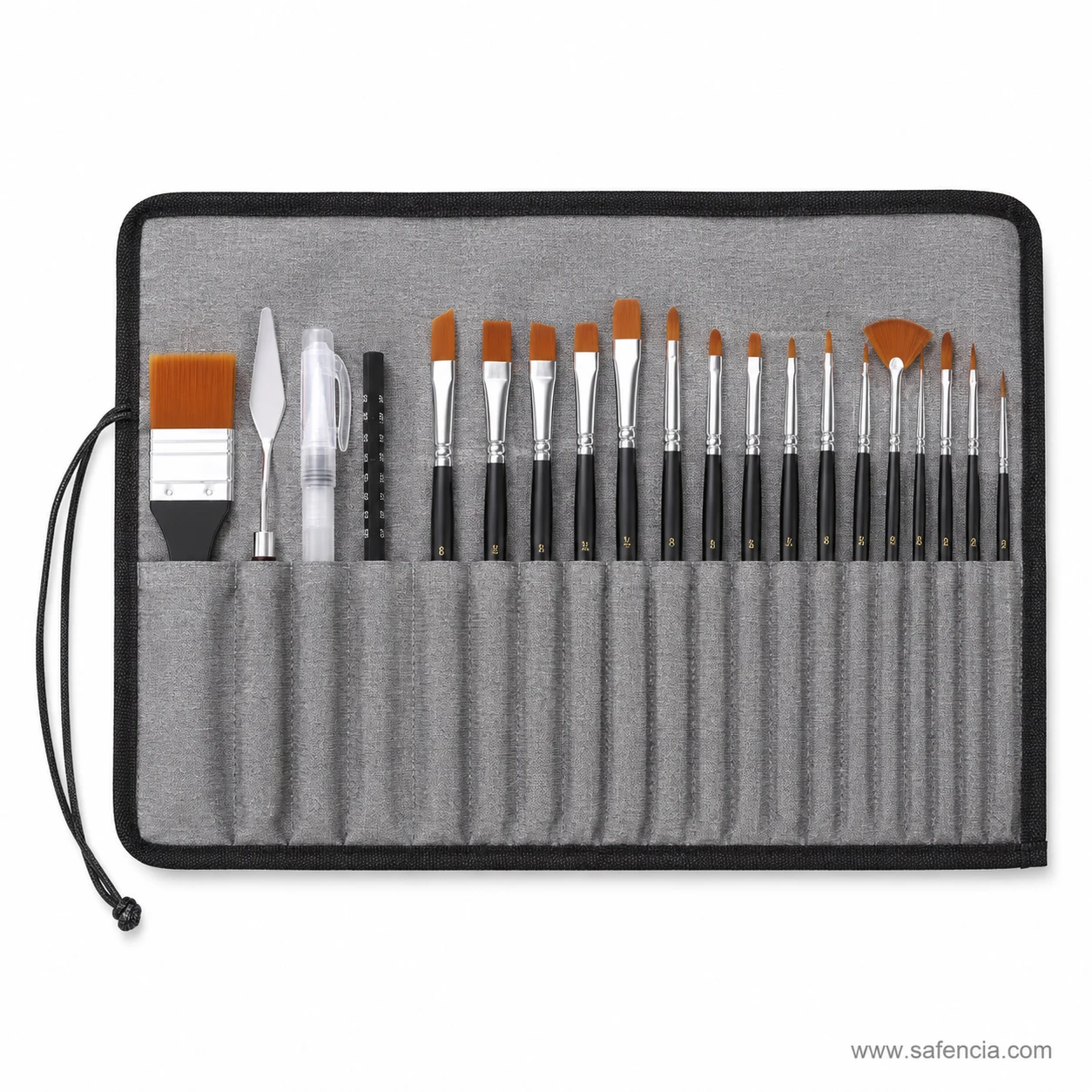 Four Giorgione brushes showing flat, fan, round and filbert bristle shapes