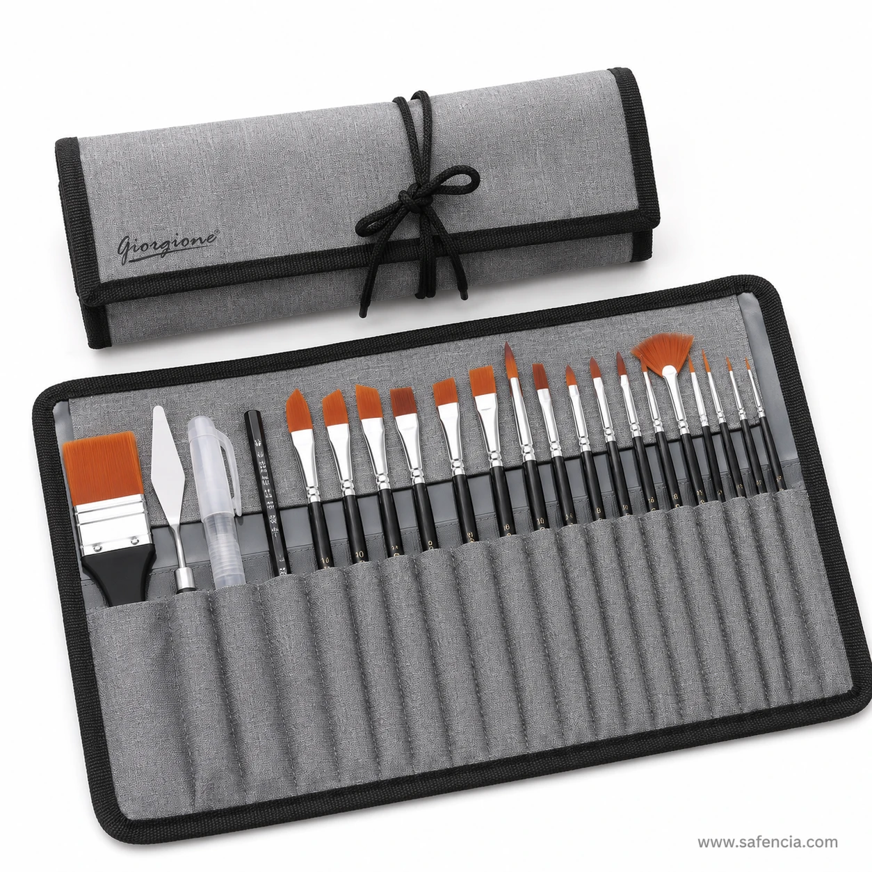 Giorgione roll case fabric and tie-cord closure detail
