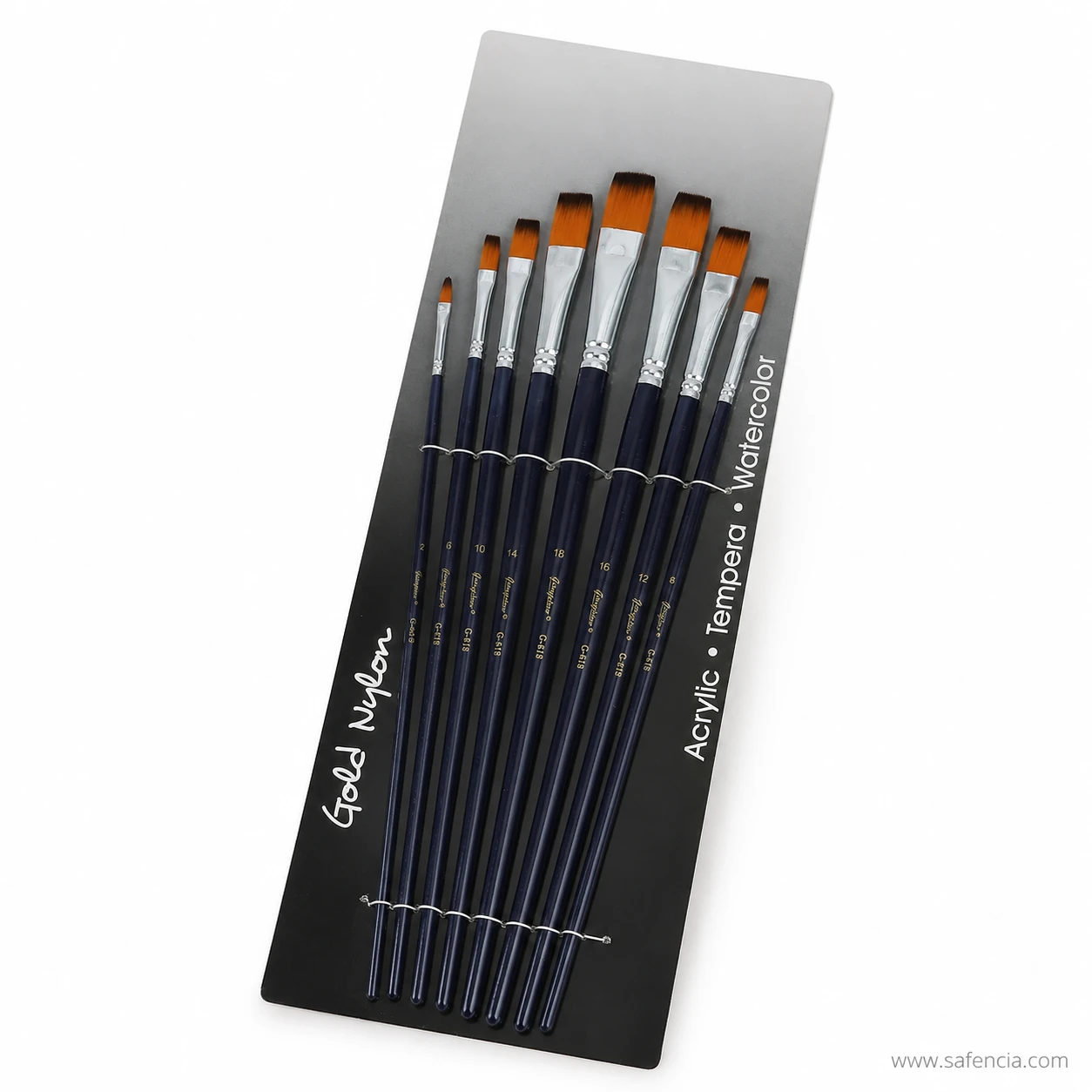 Giorgione flat brush bristle heads showing the gold nylon chisel shape