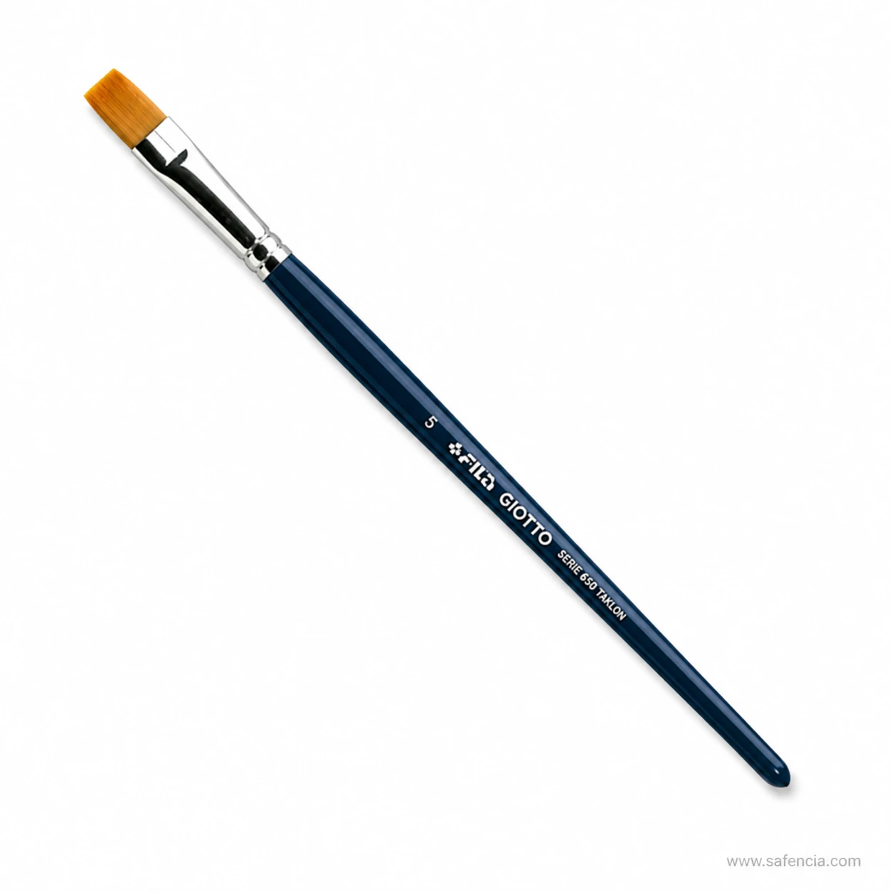 Close view of the Giotto flat brush head showing the square-cut taklon