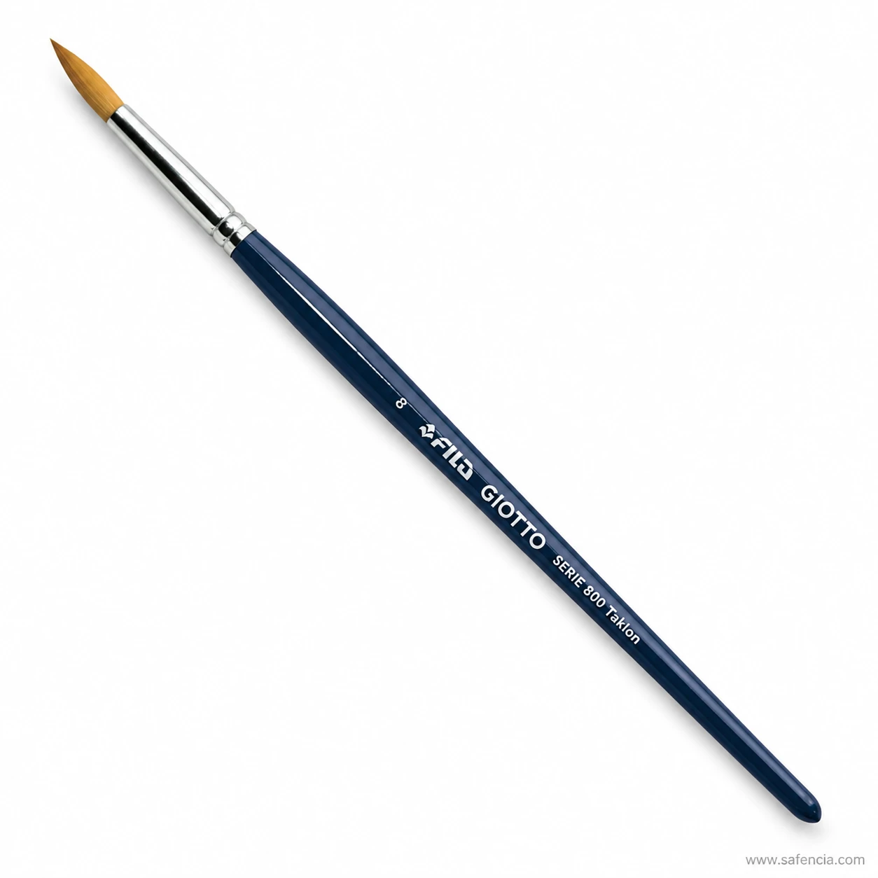 Close view of a Giotto taklon round brush point and nickel ferrule