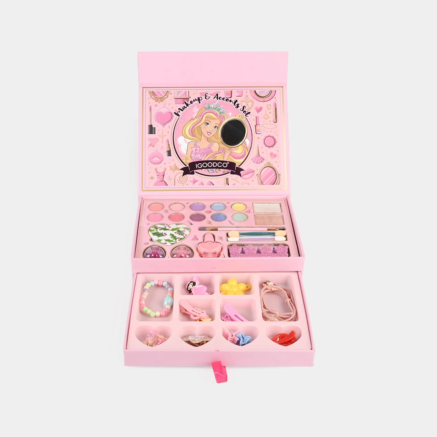 Girls Makeup & Accessories Set with Drawer box view - princess design