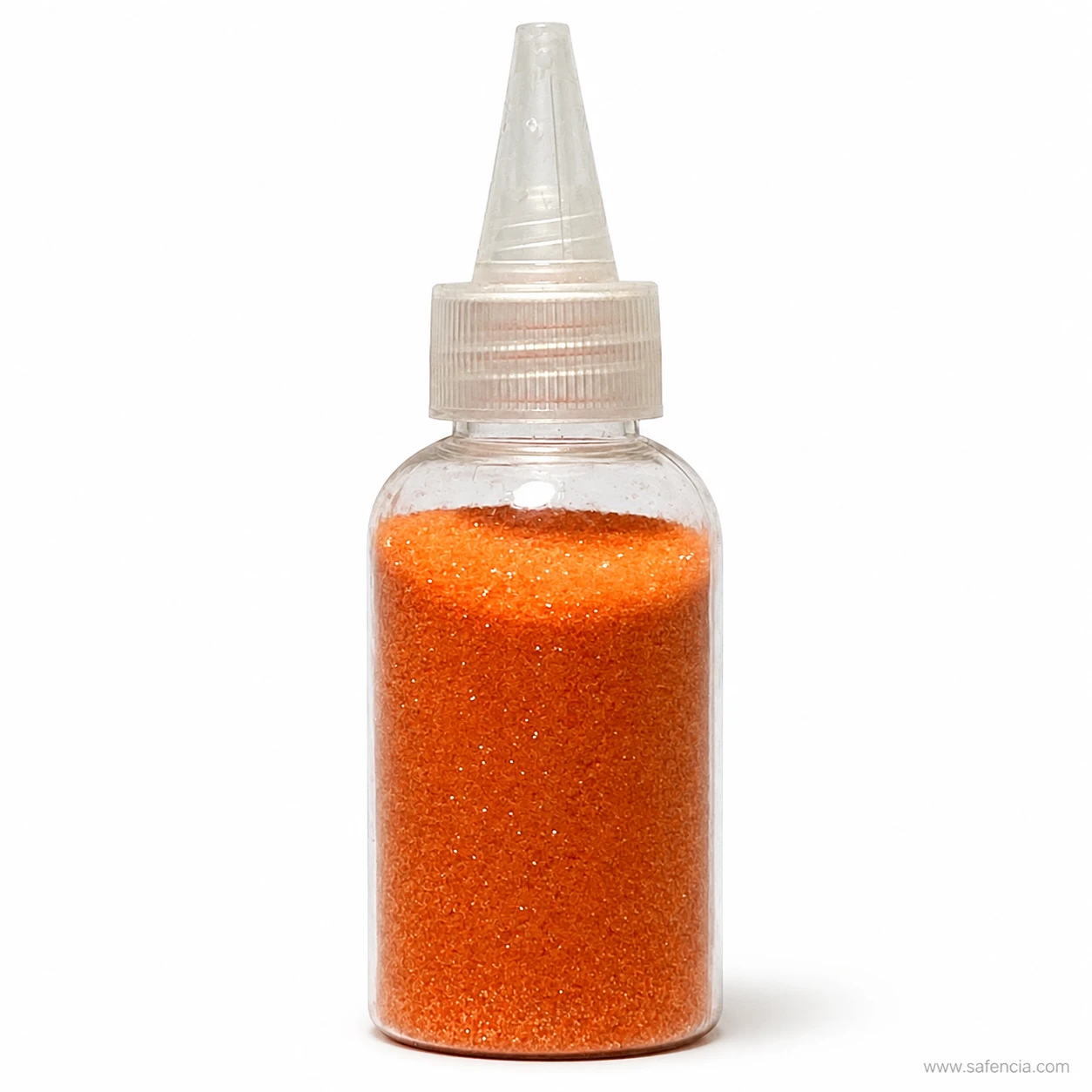Vivid orange fluorescent glitter bottle with nozzle applicator tip
