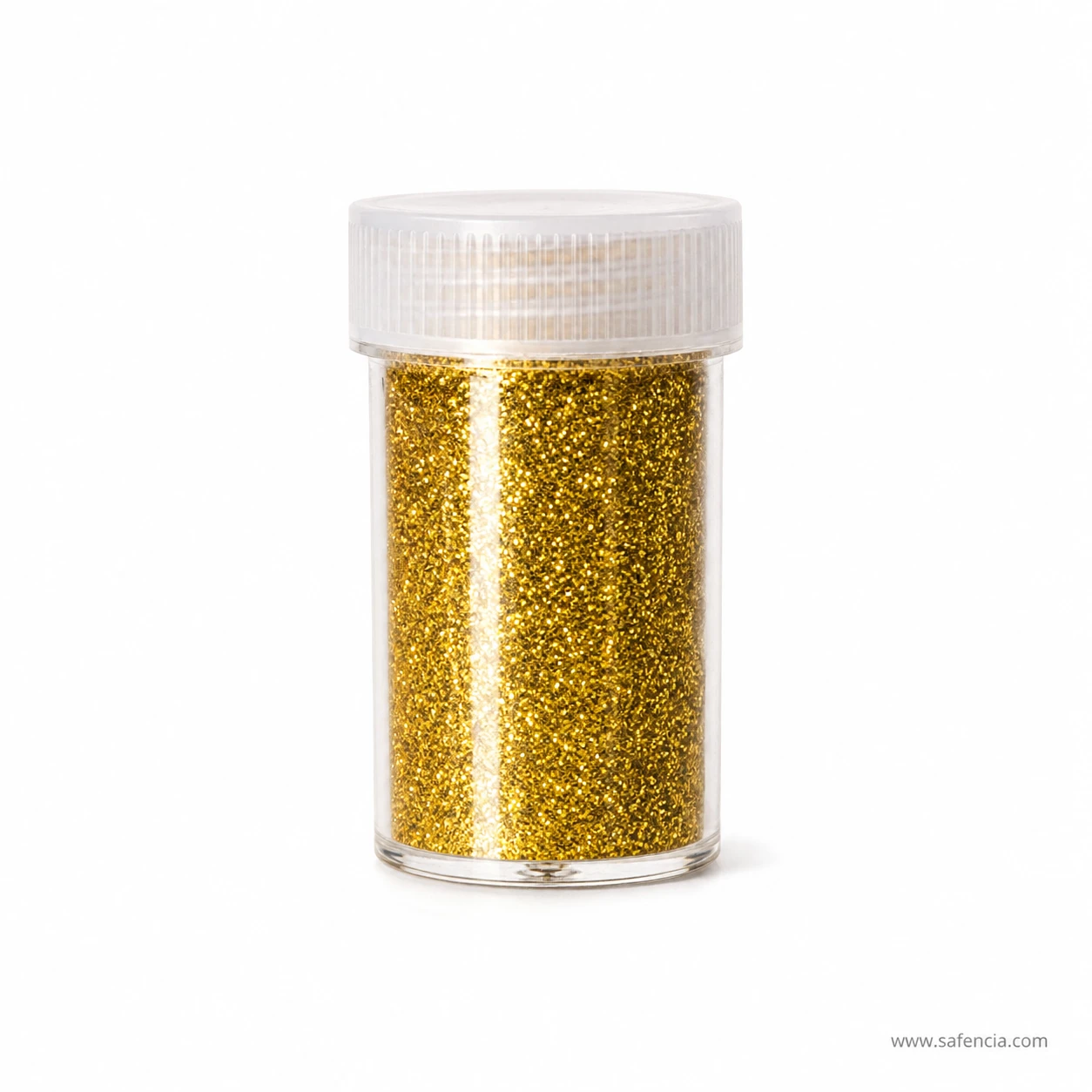 Gold craft glitter bottle showing the ribbed screw cap closure