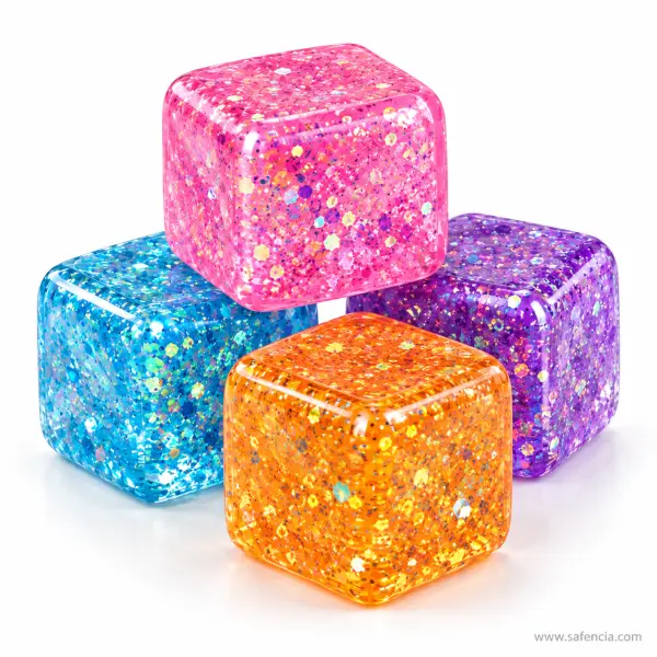 Glitter Squishy Cube — Clear Glitter-Filled Squeeze Cube