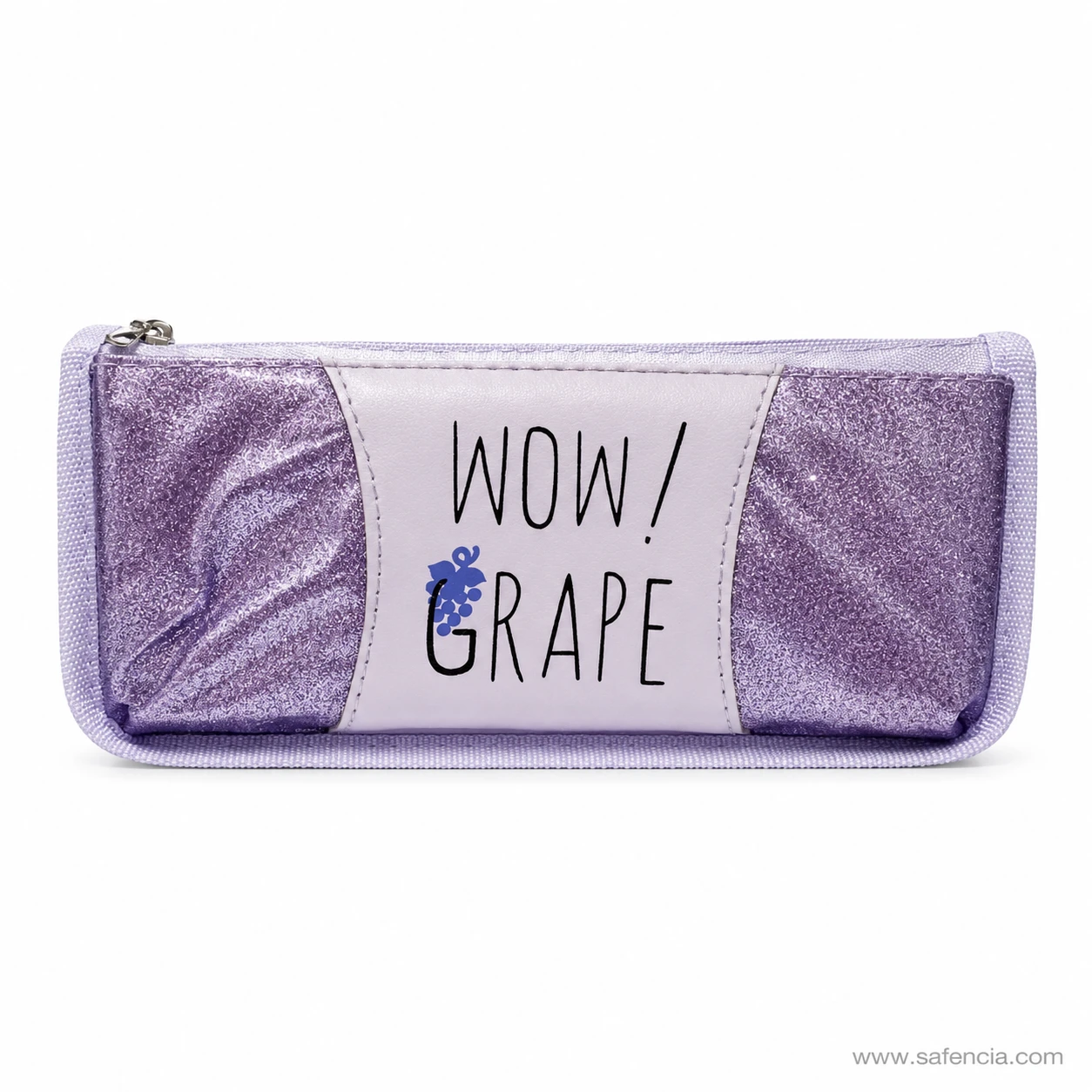 Deep violet glitter jelly pencil pouch with Wow Grape lettering