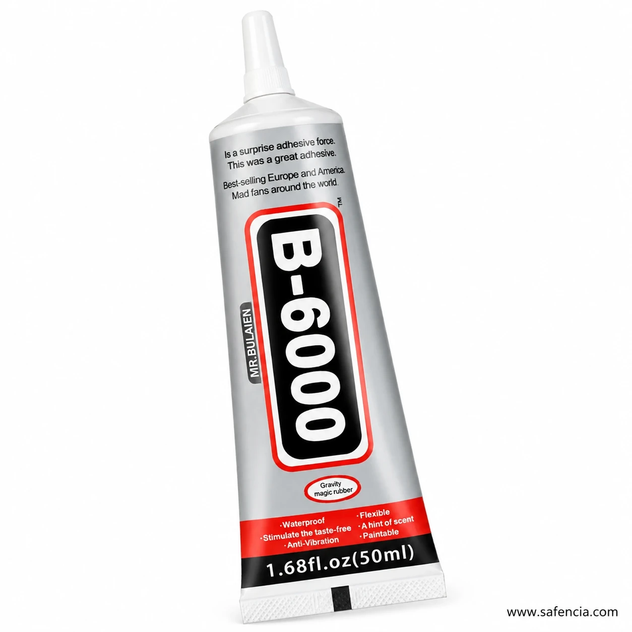 Angled view of the B-6000 tube showing the red band of printed claims