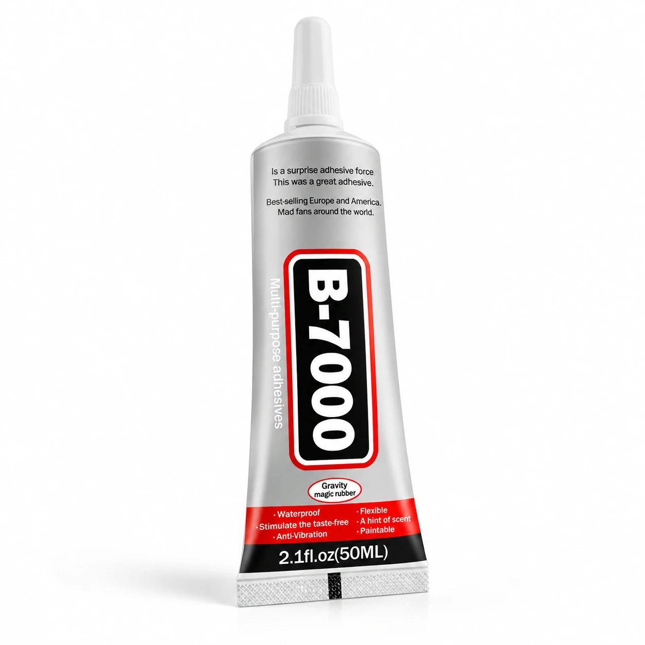 Angled view of the B-7000 tube showing the red band of printed claims