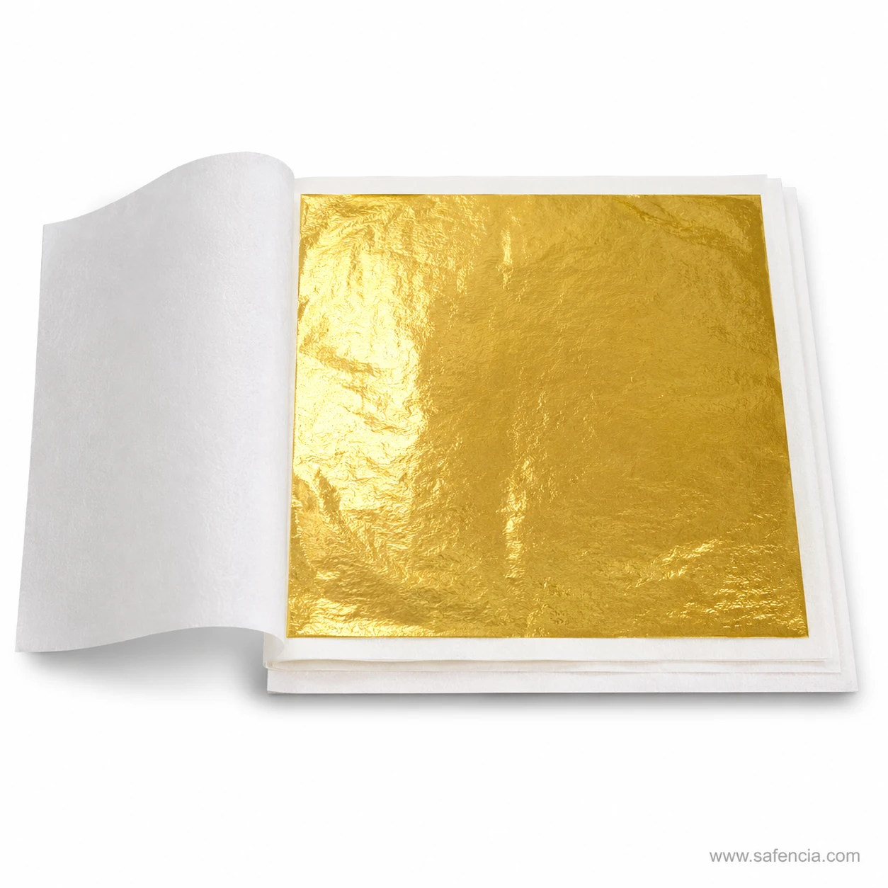 Gold leaf booklet showing tissue interleaving between the sheets