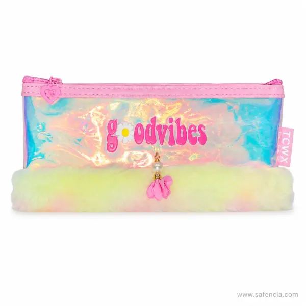 Goodvibes Holographic Pencil Pouch with Rainbow Fur Base
