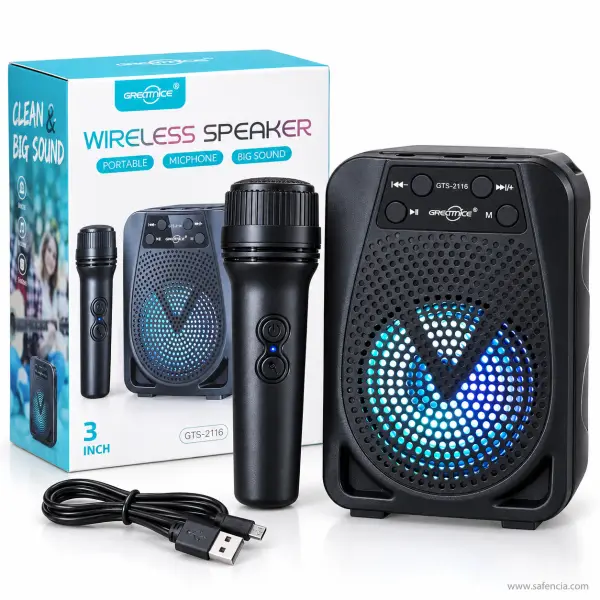 Greatnice GTS-2116 Wireless Speaker with Wireless Mic, 3 Inch, FM Radio and Voice Changer