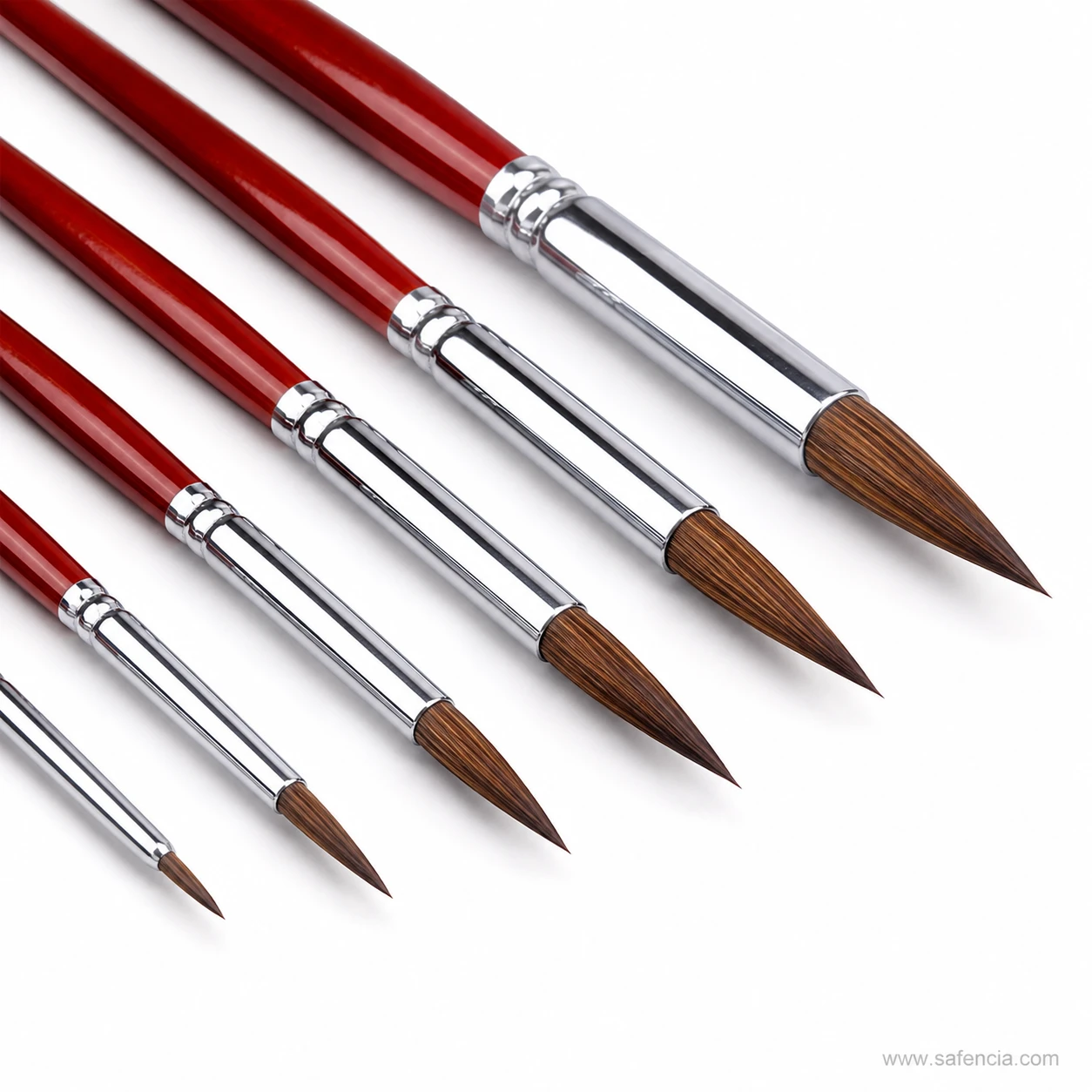 Close view of the seamless silver ferrule and red handle on Habico brushes