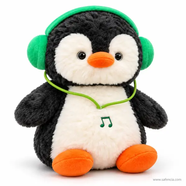 Penguin Plush Toy with Headphones, 30 cm and 40 cm