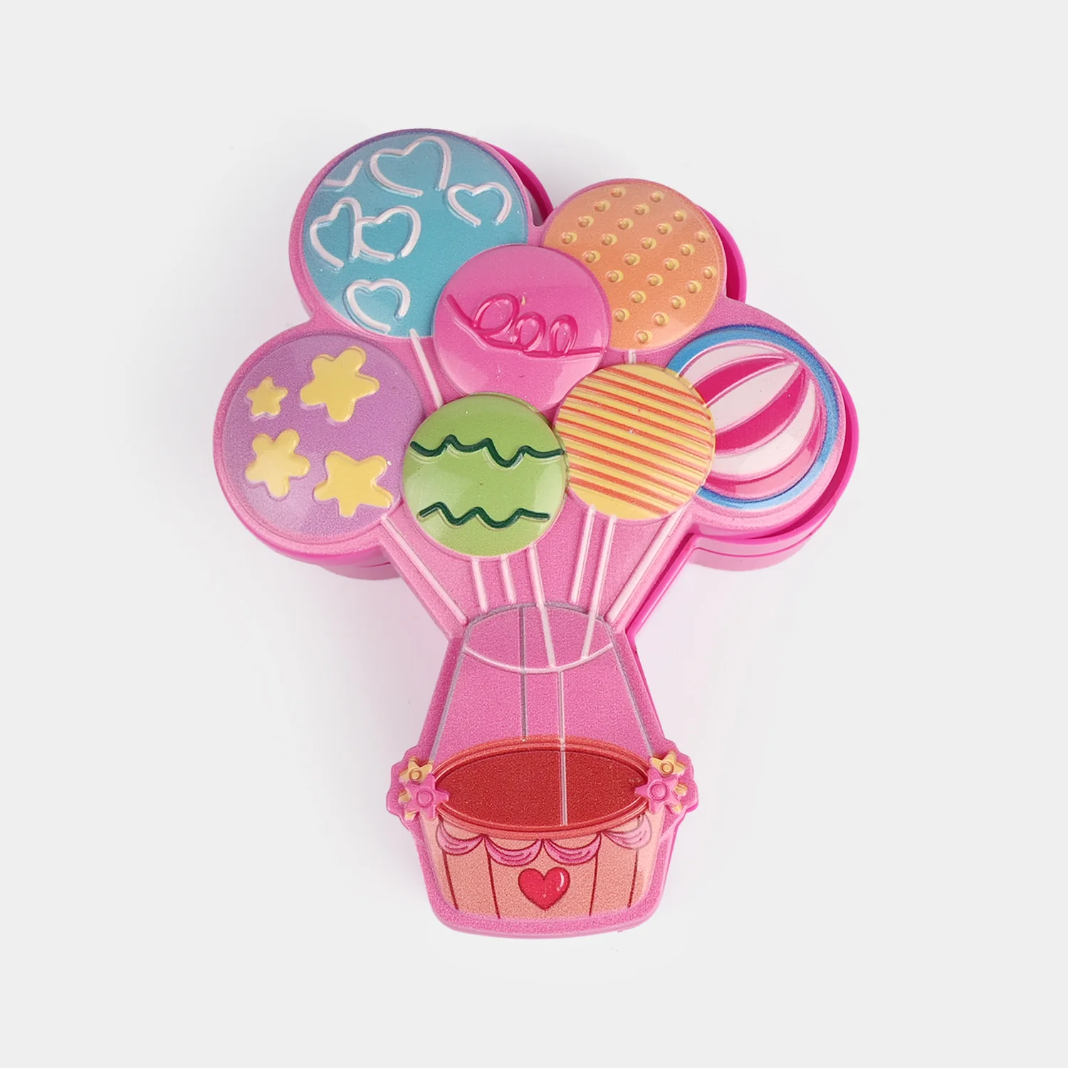Hot Air Balloon Makeup Case detail view - shaped eyeshadows and lip colours