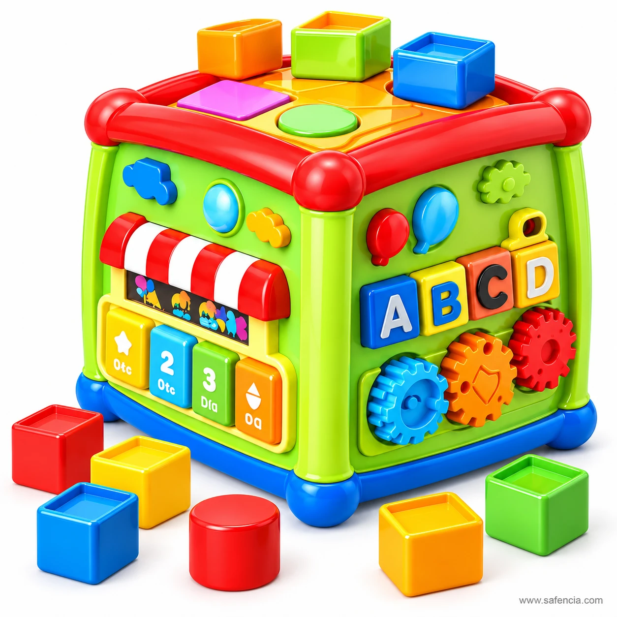 Huanger Fancy Cube shop scene with striped awning above four coloured number keys