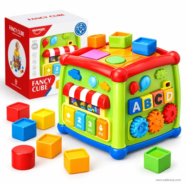 Huanger Fancy Cube Activity Centre with Shape Sorter, ABC Blocks and Gears