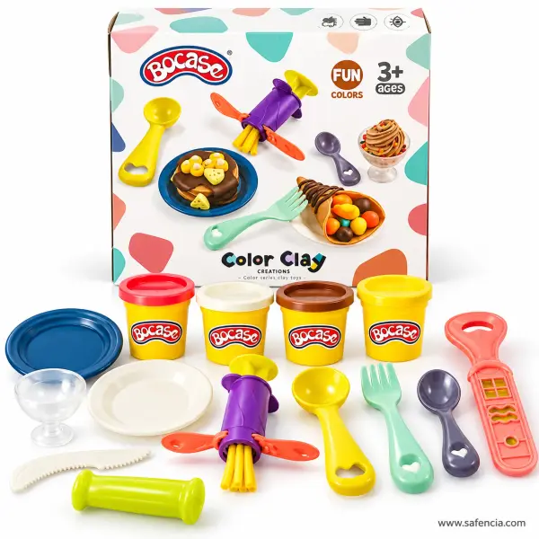 Ice Cream and Dessert Play Dough Set with 4 Clay Tubs and Extruder