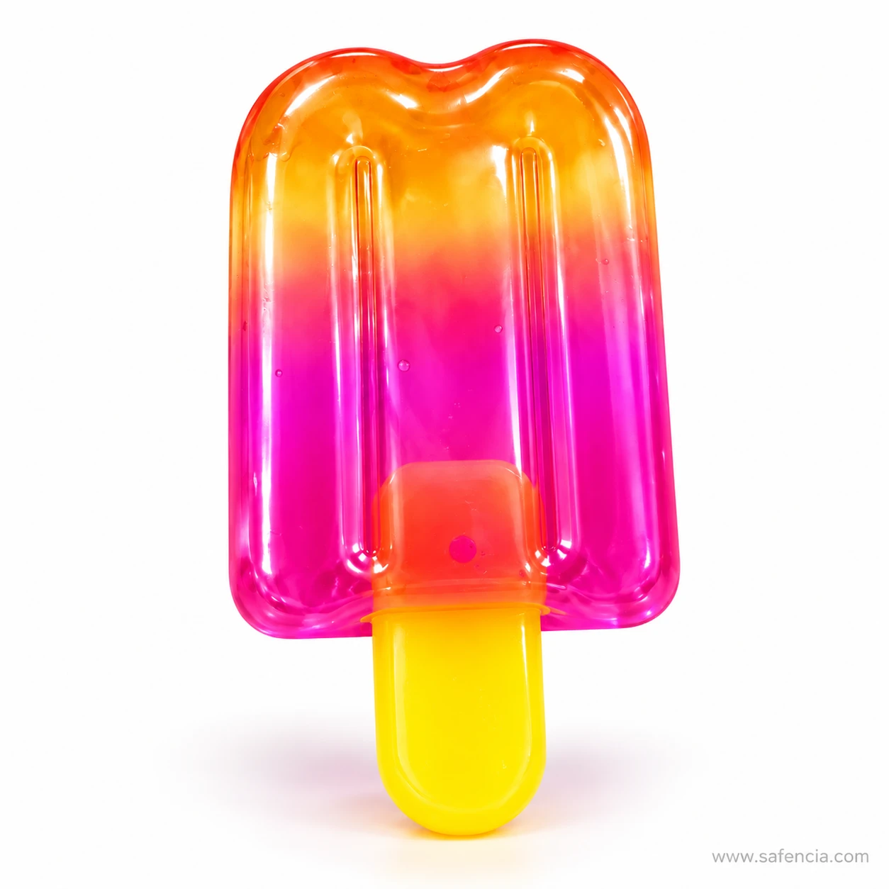Clear ice lolly popsicle squishy fading from orange at the top to pink on a yellow stick