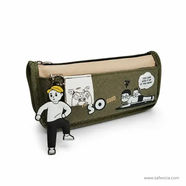 So Good Canvas Two-Zip Pencil Case — Olive or Taupe