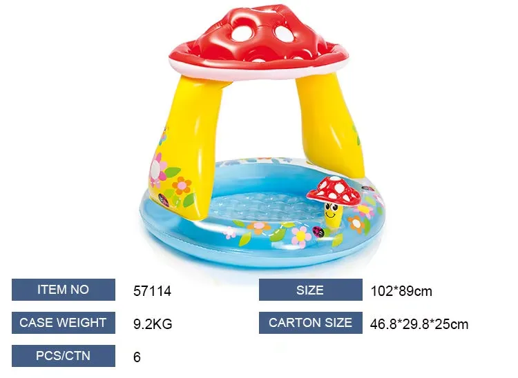 Intex Baby Mushroom Pool detail image showing the 102 by 89 cm size and 57114 item number