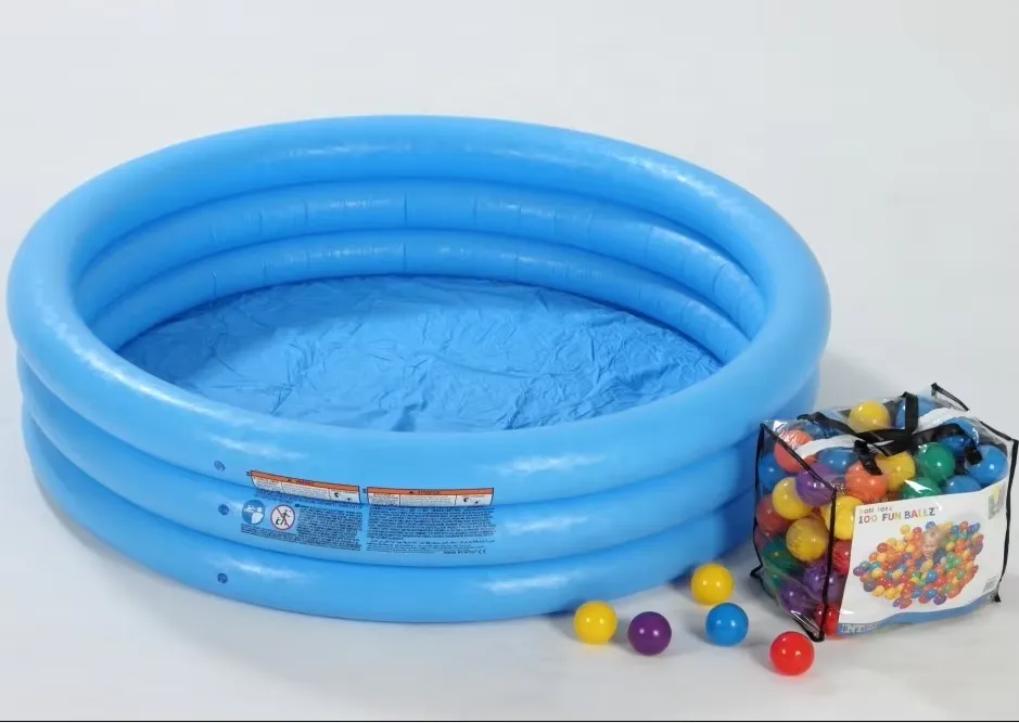 Intex Crystal Blue Pool 3.5 ft shown inflated with colourful play balls nearby