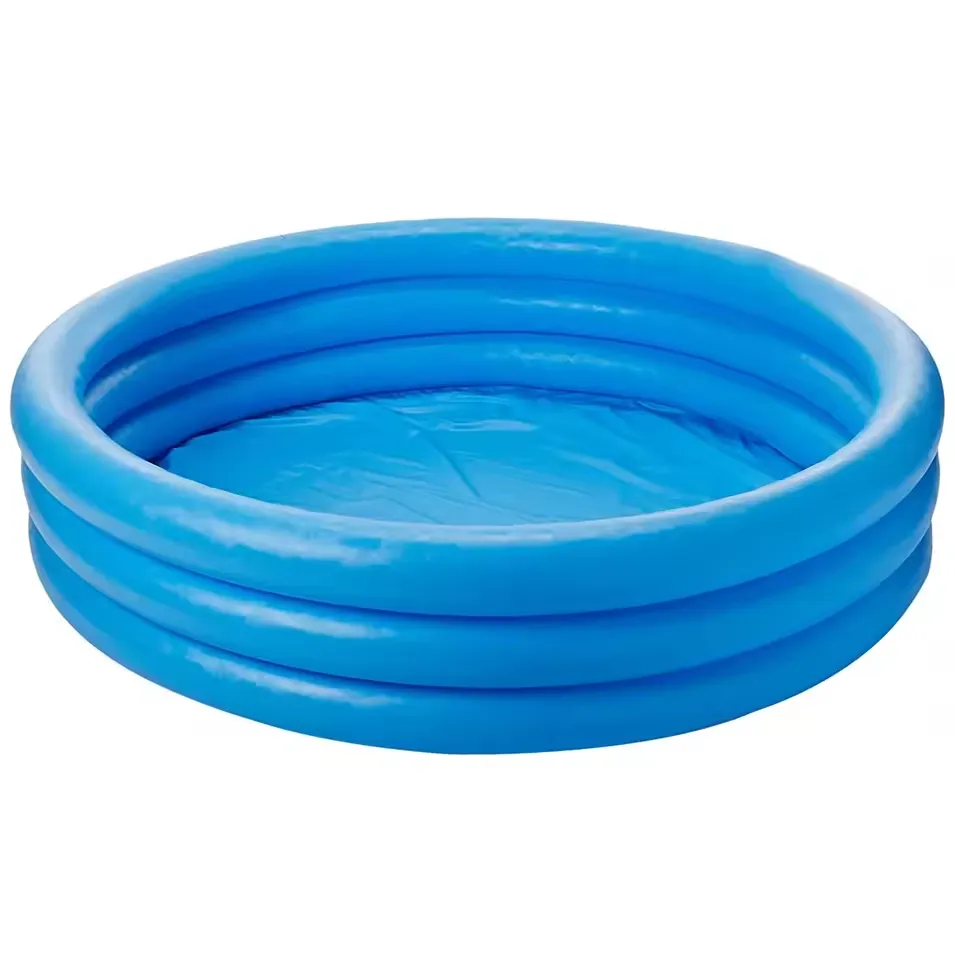 Intex Crystal Blue Pool 4.5 ft shown at an angle with deep blue inflatable walls and matching floor