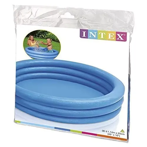Intex Crystal Blue inflatable pool shown in its retail Intex packaging with the product photo on the front
