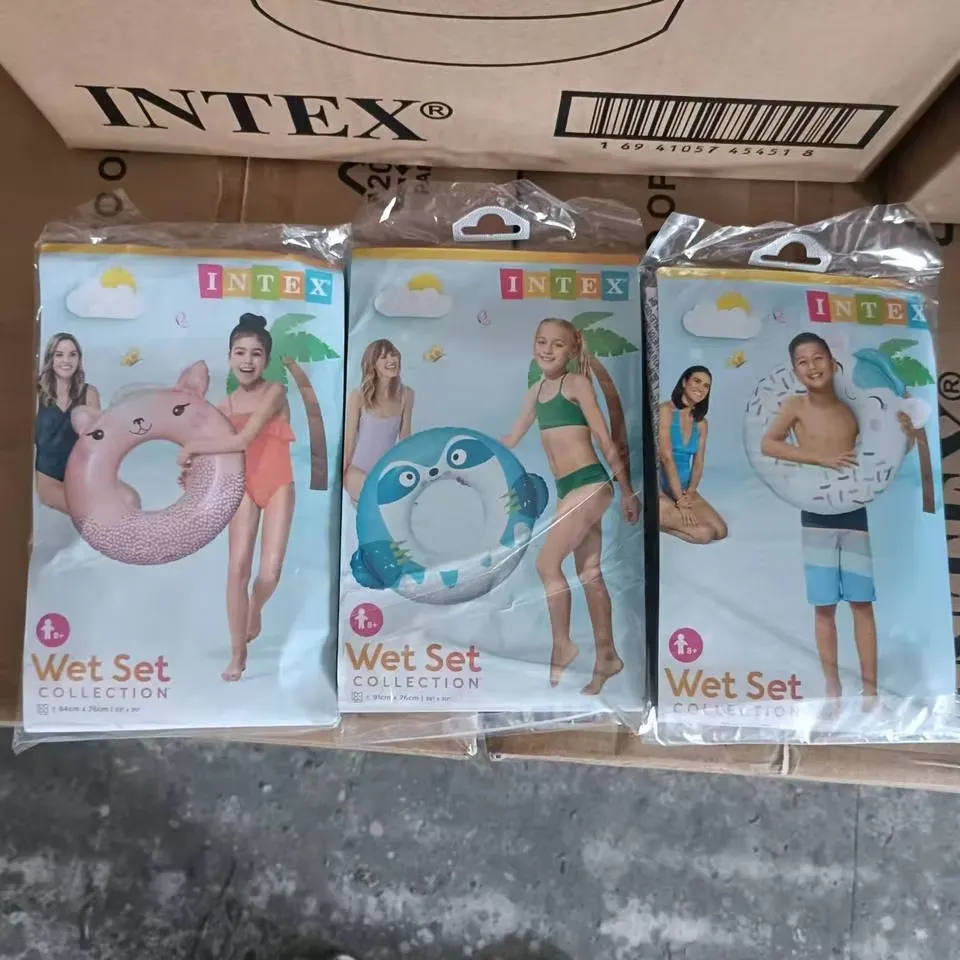 Packaged Intex Cute Animal Swim Tubes 59266 showing character variants in stock