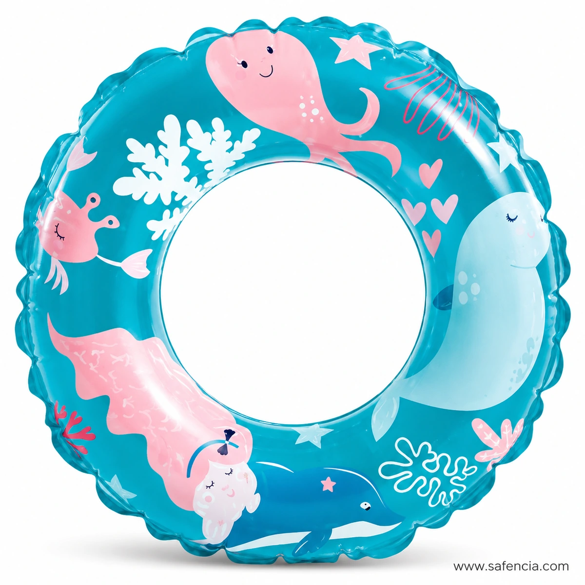 Teal Intex Cartoon Transparent 24-inch Swim Ring 59242 with pink sea creatures