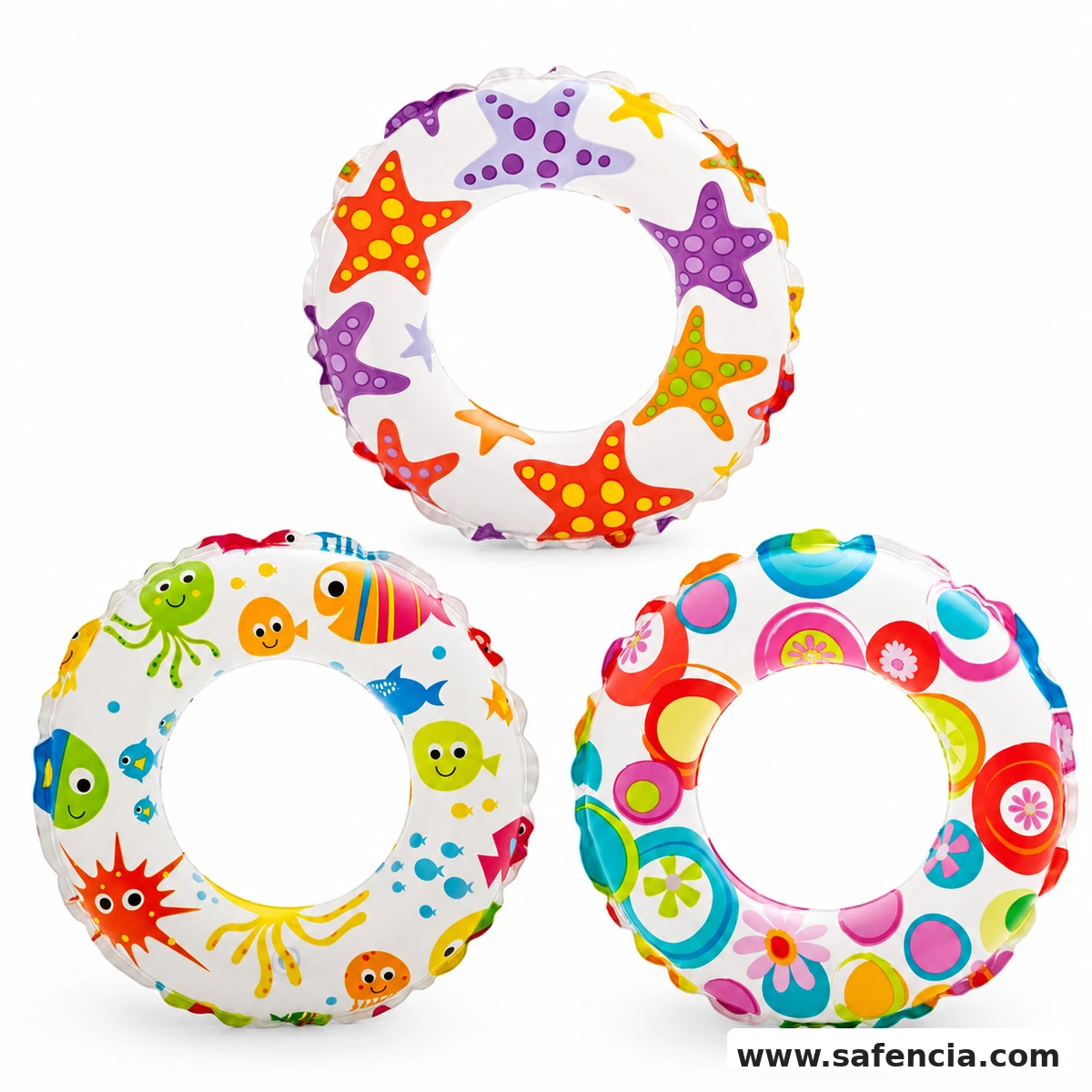 Intex 59241 24-inch printed swim-ring assortment with three multicolour styles